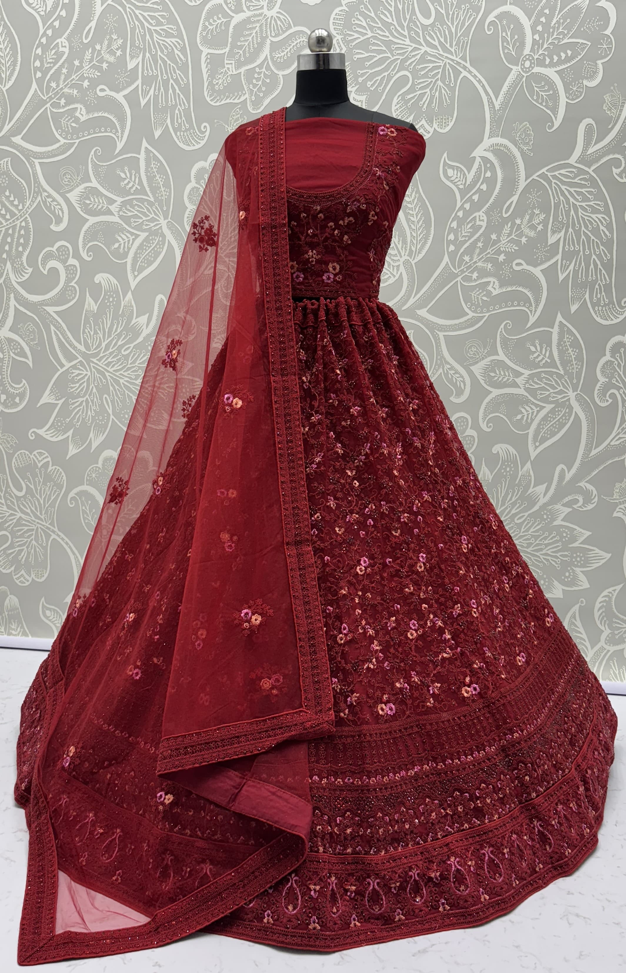 Beautiful Red Knot Dori Embroidery Partywear Lehenga Choli 